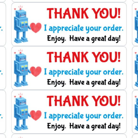 Robot Love Thank You Stickers Labels Valentines - Picture 1 of 3